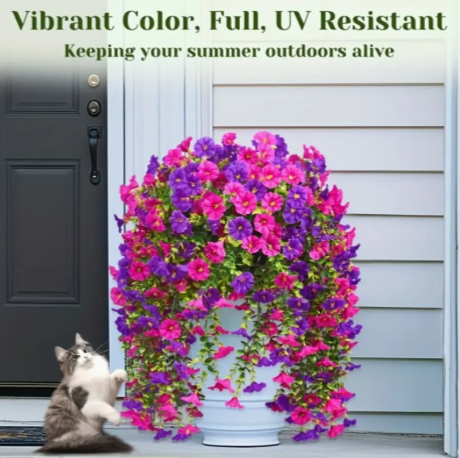🌸 2PCS UV-Resistant Artificial Hanging Flowers – Purpl